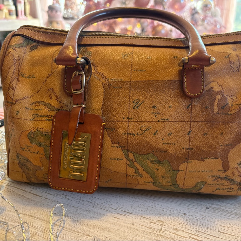 Alviero Martini Brown Map Print Boston  Hand Bag - Picture 2 of 7